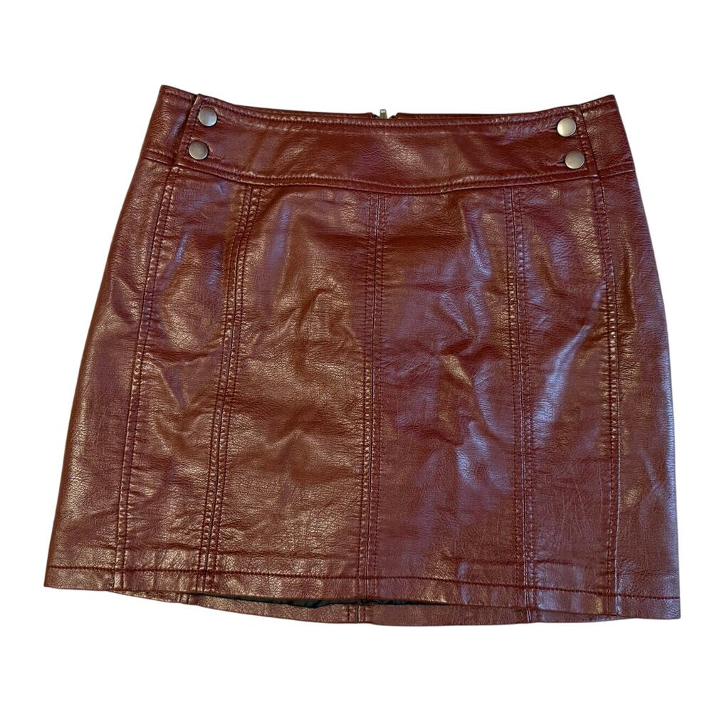 Free People Boho Whimsygoth Red Faux Leather Mini Pencil Skirt Side Button 8